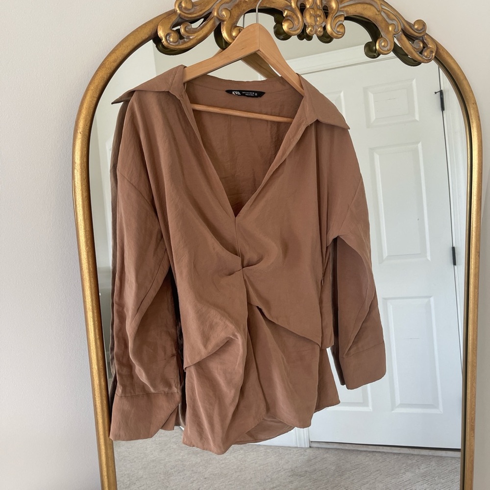 Zara Brown Ruched Blouse New with tags!